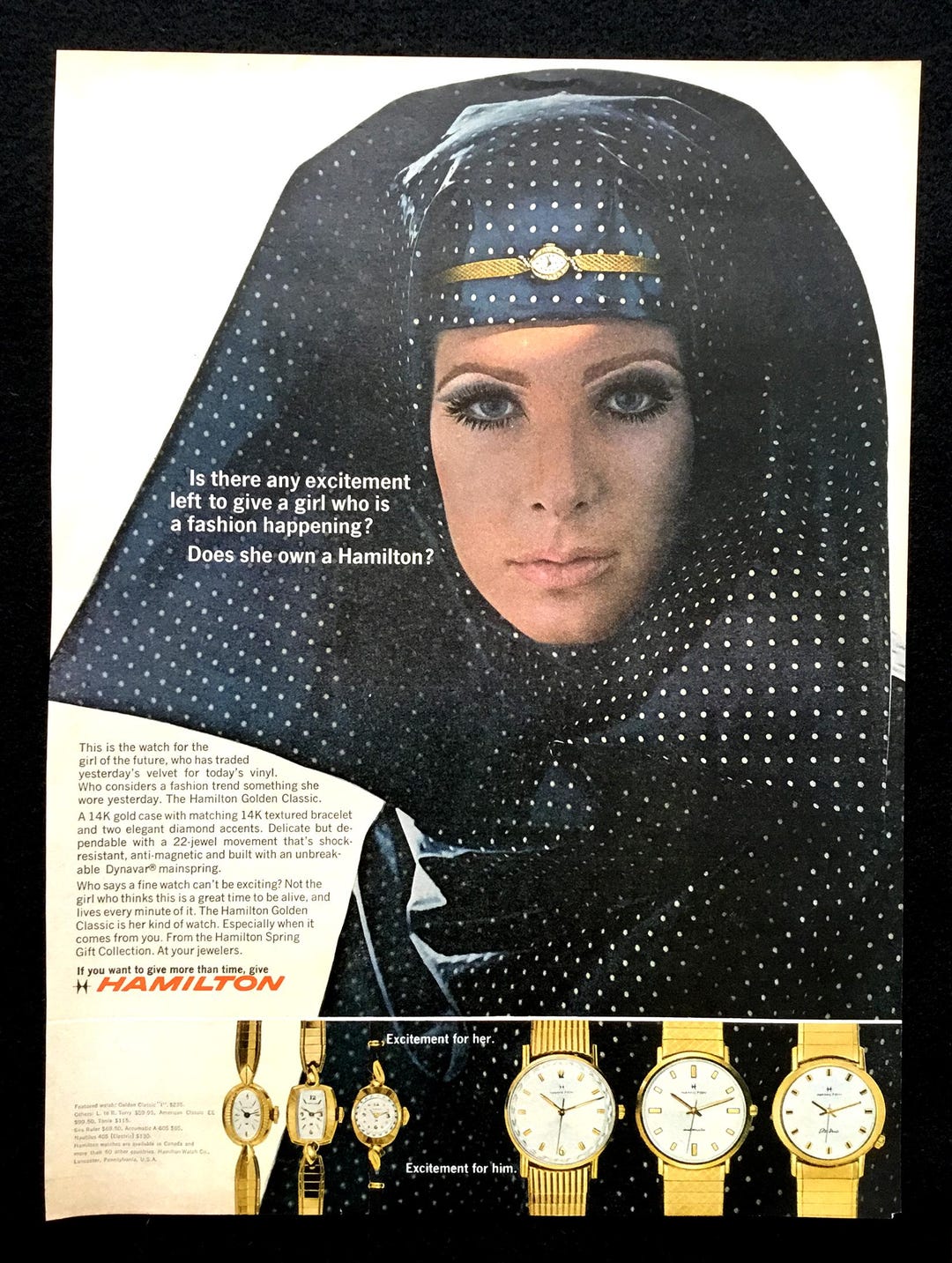 1960s Hamilton Watch Ad, Vintage Magazine Print, Fashion Illustration ...