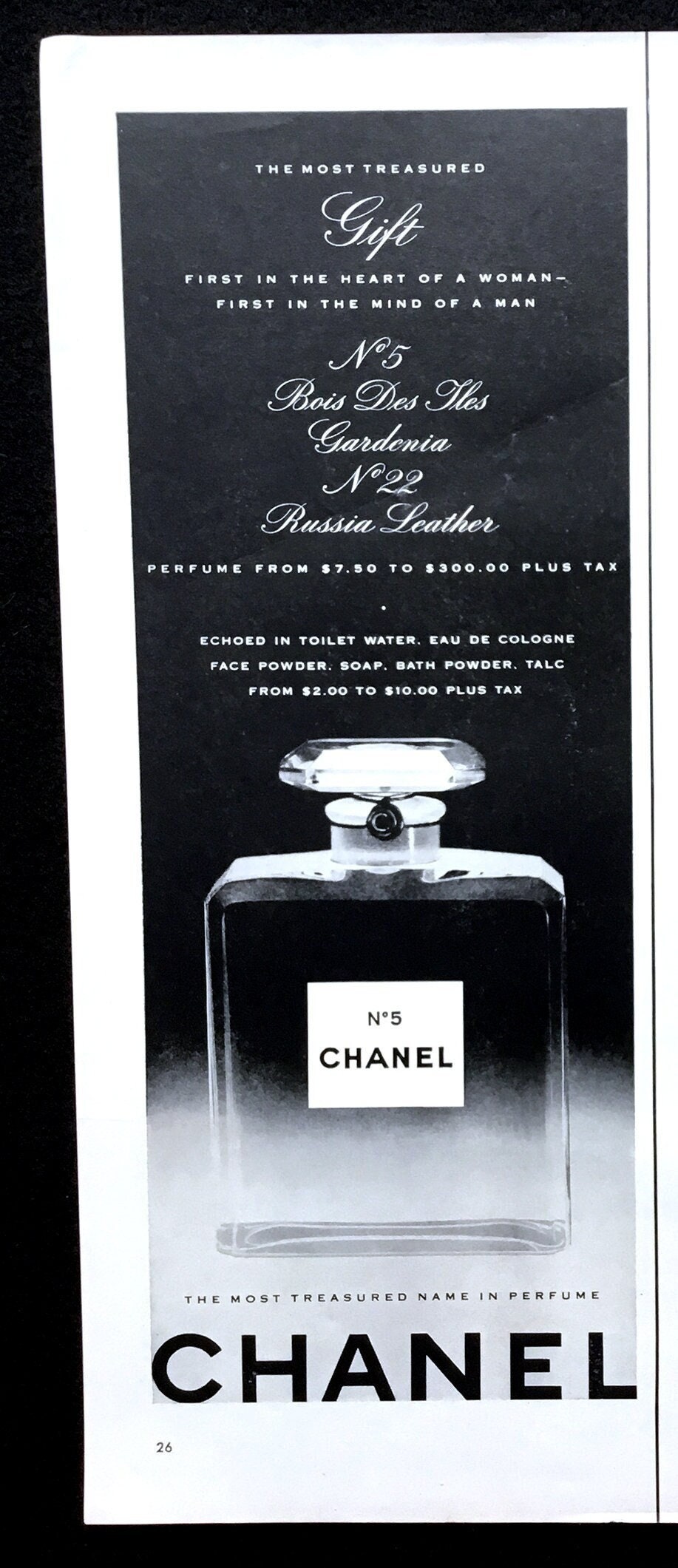 1956 Chanel Eau de Cologne No. 5 Ad - The most treasured name in perfume