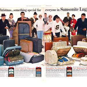 1960 Samsonite Bagage Vintage Ad, Reclame Kunst, Koffers, Magazine Ad, 1960's Reizen, Geweldig om te framen.