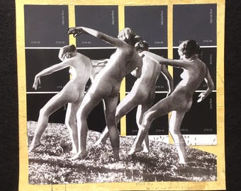 Original Mixed Media Collage Art, "The Dance",  Paint Swatches, Ready for Framing.