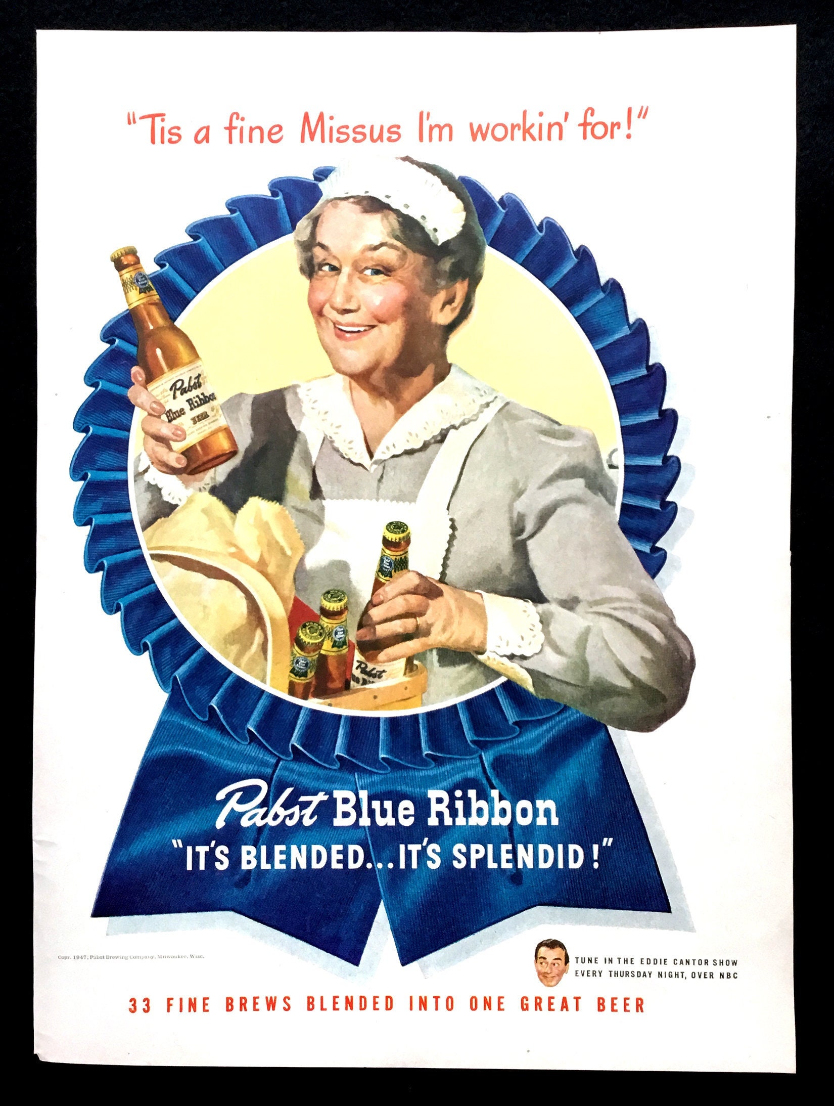 1947 Pabst Blue Ribbon Ad, Vintage Magazine Print (10.5x14) - Etsy