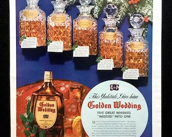 1940 Golden Wedding Whiskey Vintage Ad, Advertising Art, Christmas.