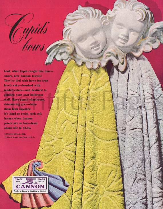 1940's Cannon Towels Vintage Ad, Advertising Art, Bath Towels