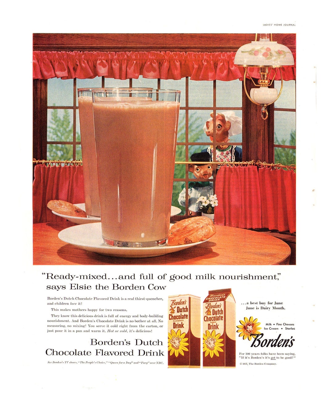 1957 Borden's Dutch Chocolate Milk Ad, Vintage Magazine Print - Etsy