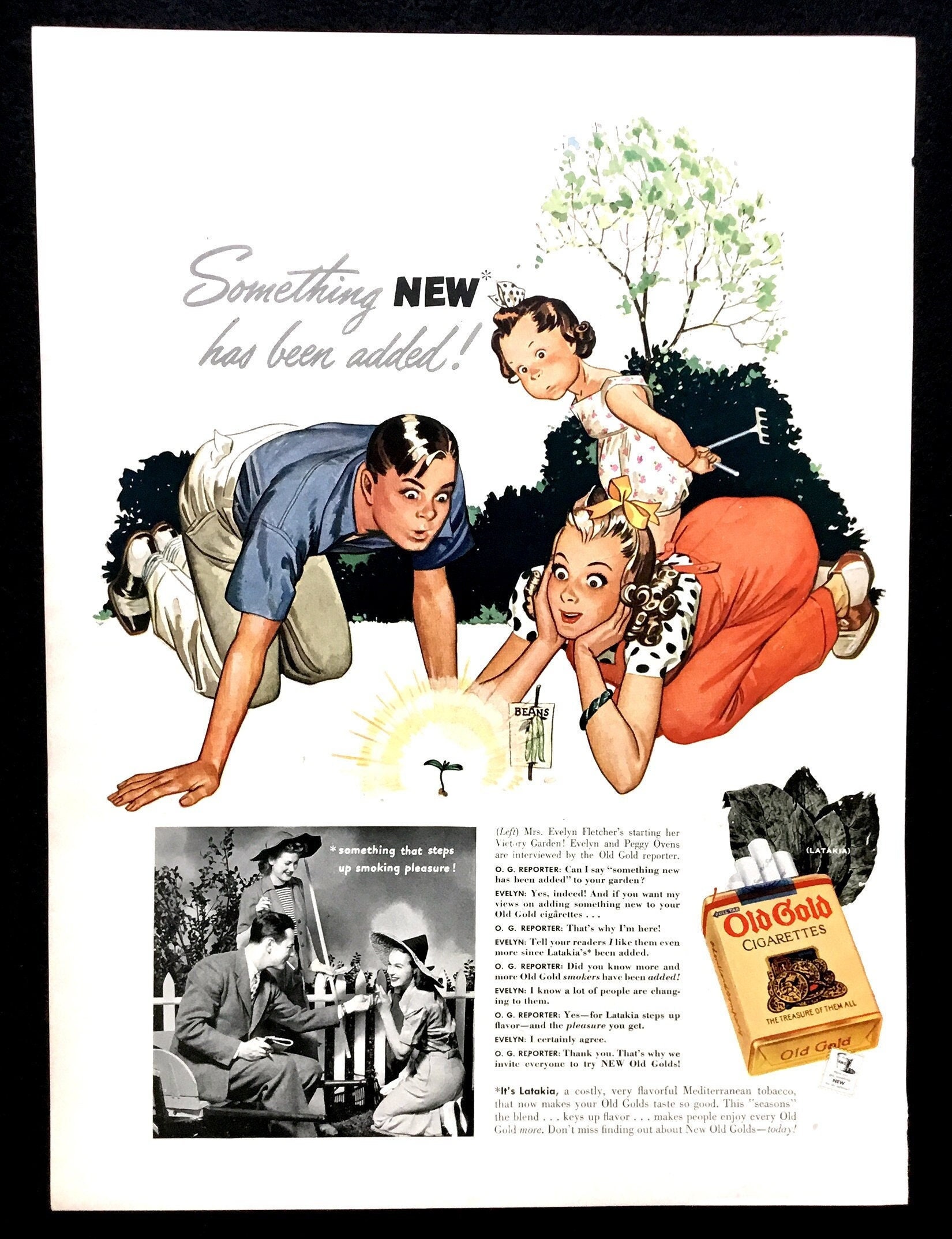 1942 Old Gold Cigarette Vintage Ad, Advertising Art, Magazine Ad, 1940's Fashion, Print Ad, Great to Frame.