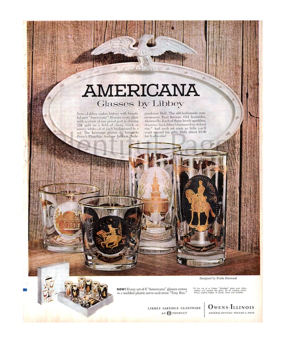 1960 Libbey Glassware Ad, Americana Pattern, Vintage Decor