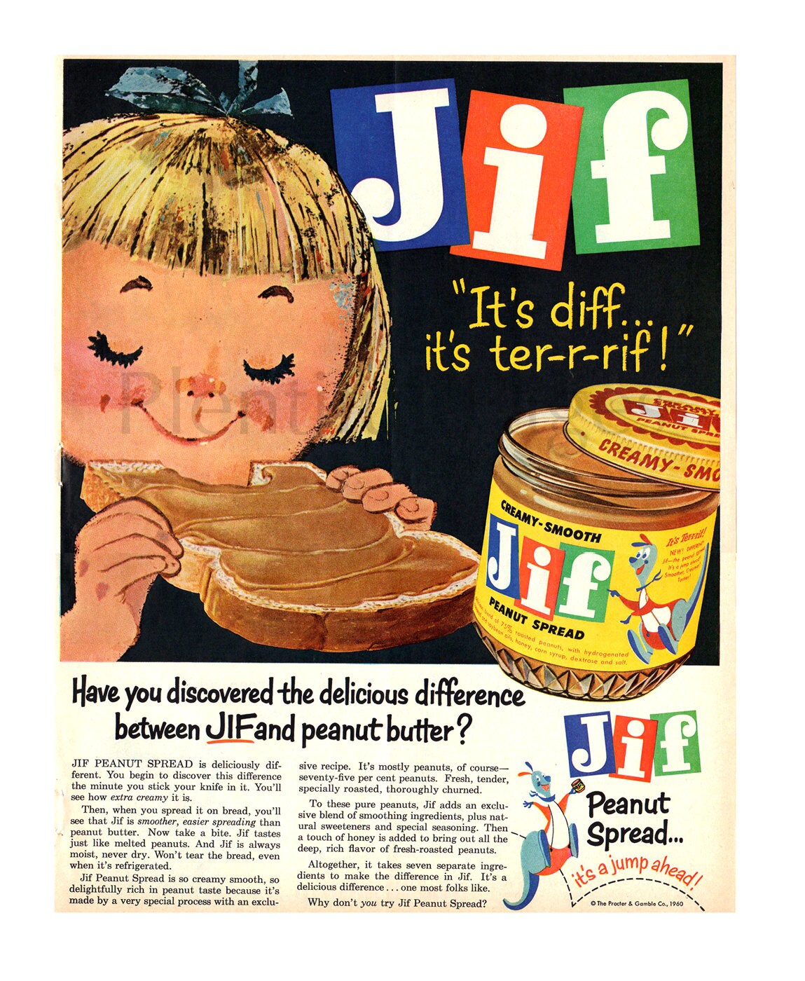 1960 Jif Peanut Spread Vintage Ad, Advertising Art, Vintage Illustration, Peanut  Butter, 1960's Girl, Retro Illustration, Great for Framing. - Etsy Israel