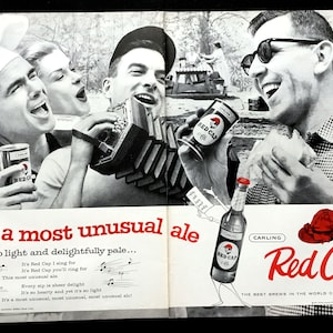 1957 Carling Red Cap Ale Vintage Ad, Advertising Art, Magazine Ad, Beer, 1950&#39;s Picnic, Retro Ad, Great to Frame.