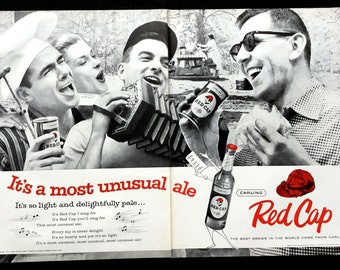Publicité pour la Carling Red Cap Ale de 1957, impression de magazine vintage