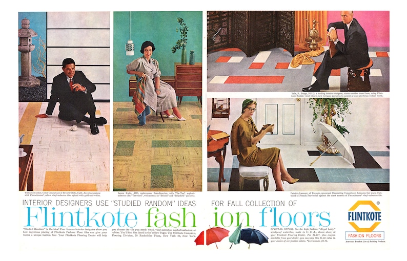 1960 Flintkote Floors Vintage Ad, Advertising Art, 1960's Decor, Magazine Ad, Vinyl Flooring, Advertisement, Great to Frame. image 1