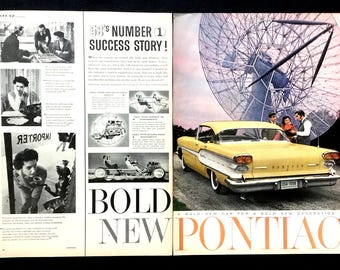 1958 Pontiac Vintage Magazine Ad, Advertising Art, Retro Car Ad.