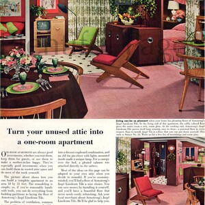 1940's Armstrong's Linoleum Floors Vintage Ad, 1940's Decor, Advertising Art, Magazine Ad, 1940's Attic Apartment, Great to Frame. image 2