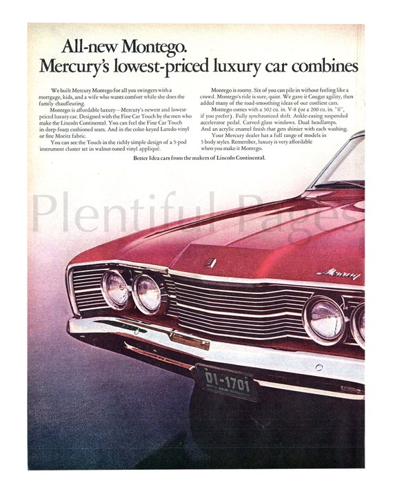 1960s Mercury Montego Car Ad, Vintage Automotive Print - Etsy