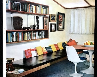 Imagen de interiores vintage de 1960, moderno de mediados de siglo, diseño de interiores, decoración retro, habitación familiar de 1960, ideal para enmarcar.