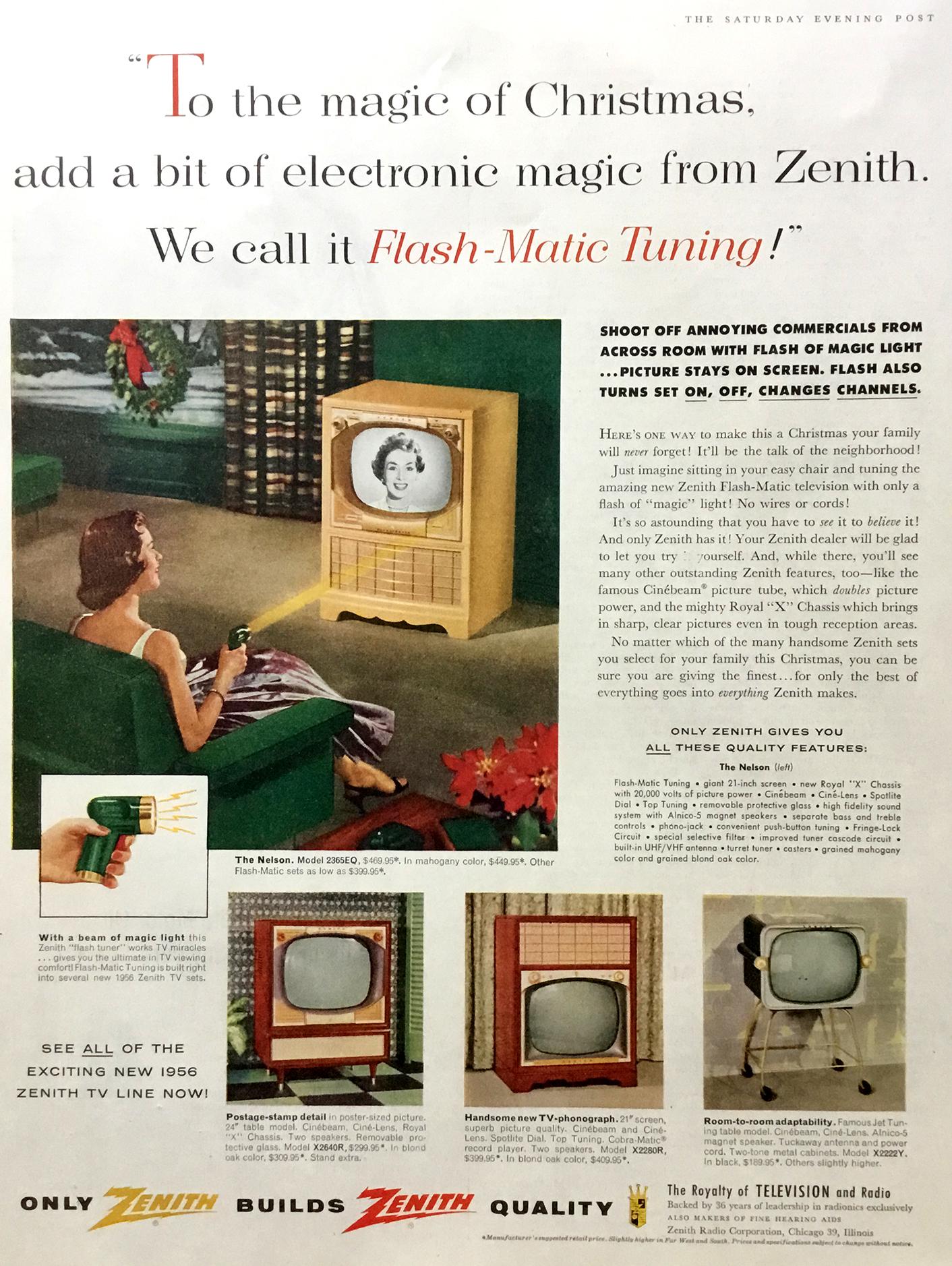 50's ビンテージ テレビ 激レア コレクターアイテム 1955 Zenith Television Ad, Flash-matic Tuning, Vintage Print - Etsy