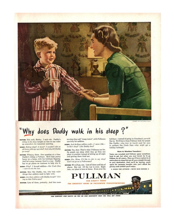 1943 Pullman Train Vintage Ad, 1940's Mother, 1940's Bedroom, Teddy Bear,  1940's Travel, Retro Decor, Advertising Art, 1940's Travel. -  Canada
