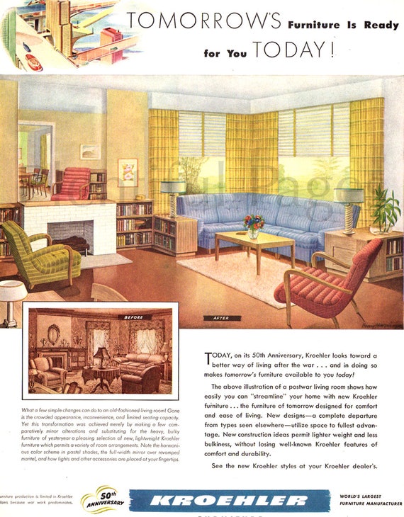 1943 Kroehler Mobel Jahrgang Ad 1940 Dekor 1940 Wohnzimmer Etsy