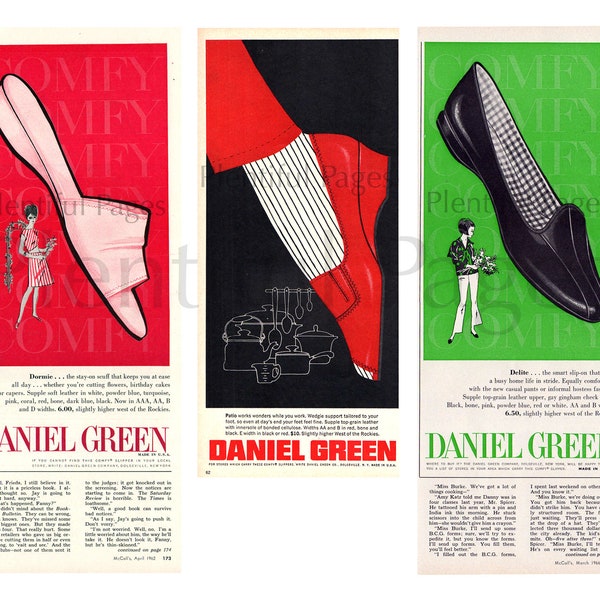 1960's Daniel Green Shoes Vintage Ads, Set of Three, Advertising Art, 1960's Fashion, Magazine Ads, Shoes, Great to Frame.