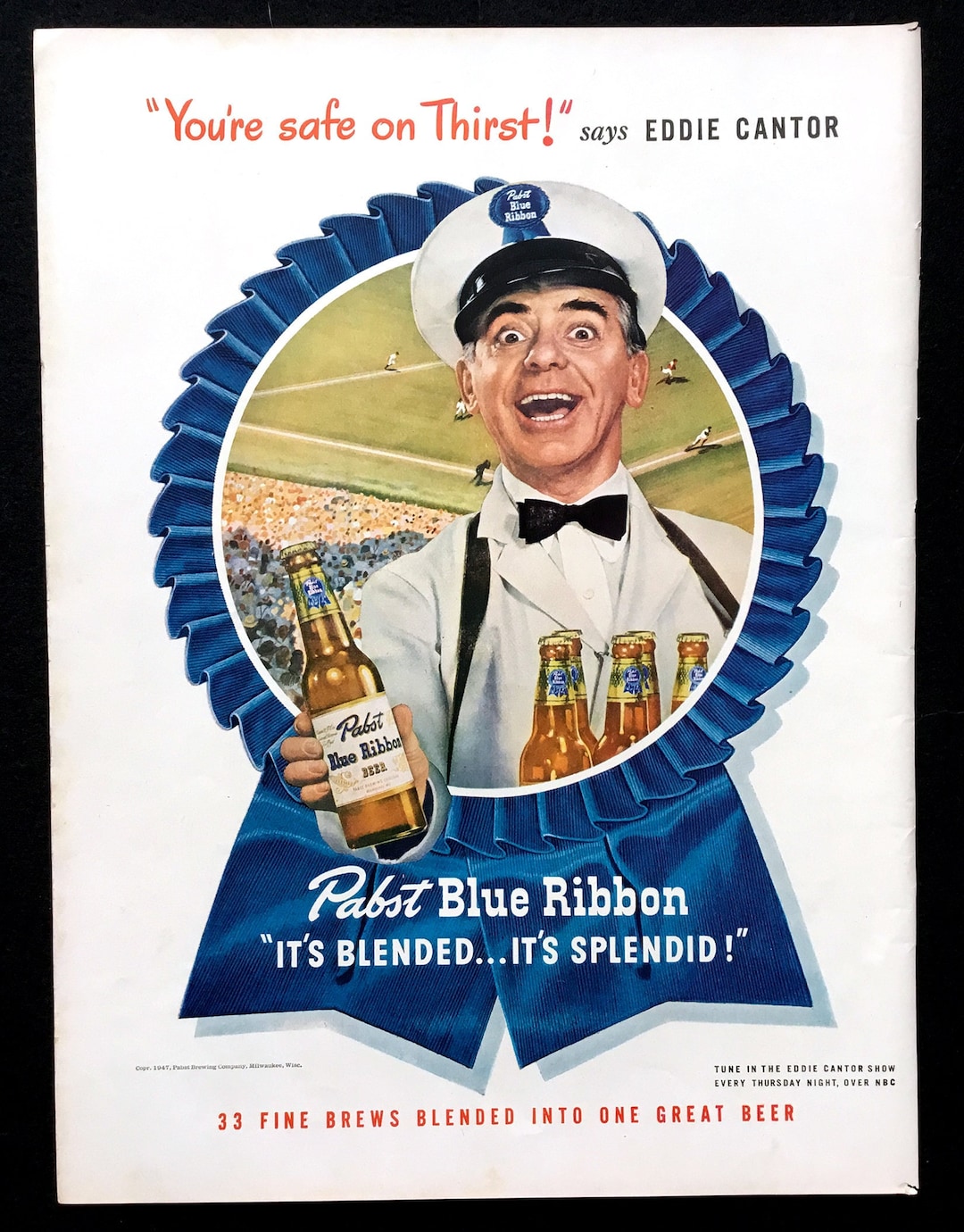 1947 Pabst Blue Ribbon Beer Vintage Ad, Advertising Art, Magazine Ad ...