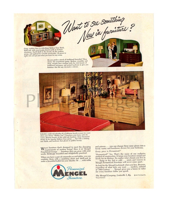 1947 Mengel Furniture Vintage Ad Permanized 1940 S Decor Retro Decor Advertising Art 1940 S Bedroom Mid Century Modern