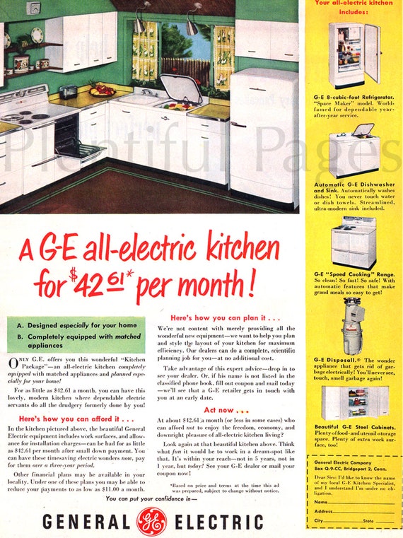 1950 General Electric Kitchen Vintage Ad 1950 S Kitchen Etsy