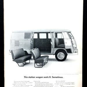 1964 Volkswagen Station Wagon Vintage Ad, Advertising Art, Magazine Ad, VW Bus, Print Ad, Great to Frame.