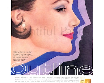 1957 Dorothy Gray Vintage Ad, "Outline", Advertising Art, Facial Cream, Magazine Ad, Make-Up, Great to Frame.