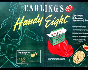 Publicité pour la Carling's Red Cap Ale de 1947, impression de décoration de bar vintage