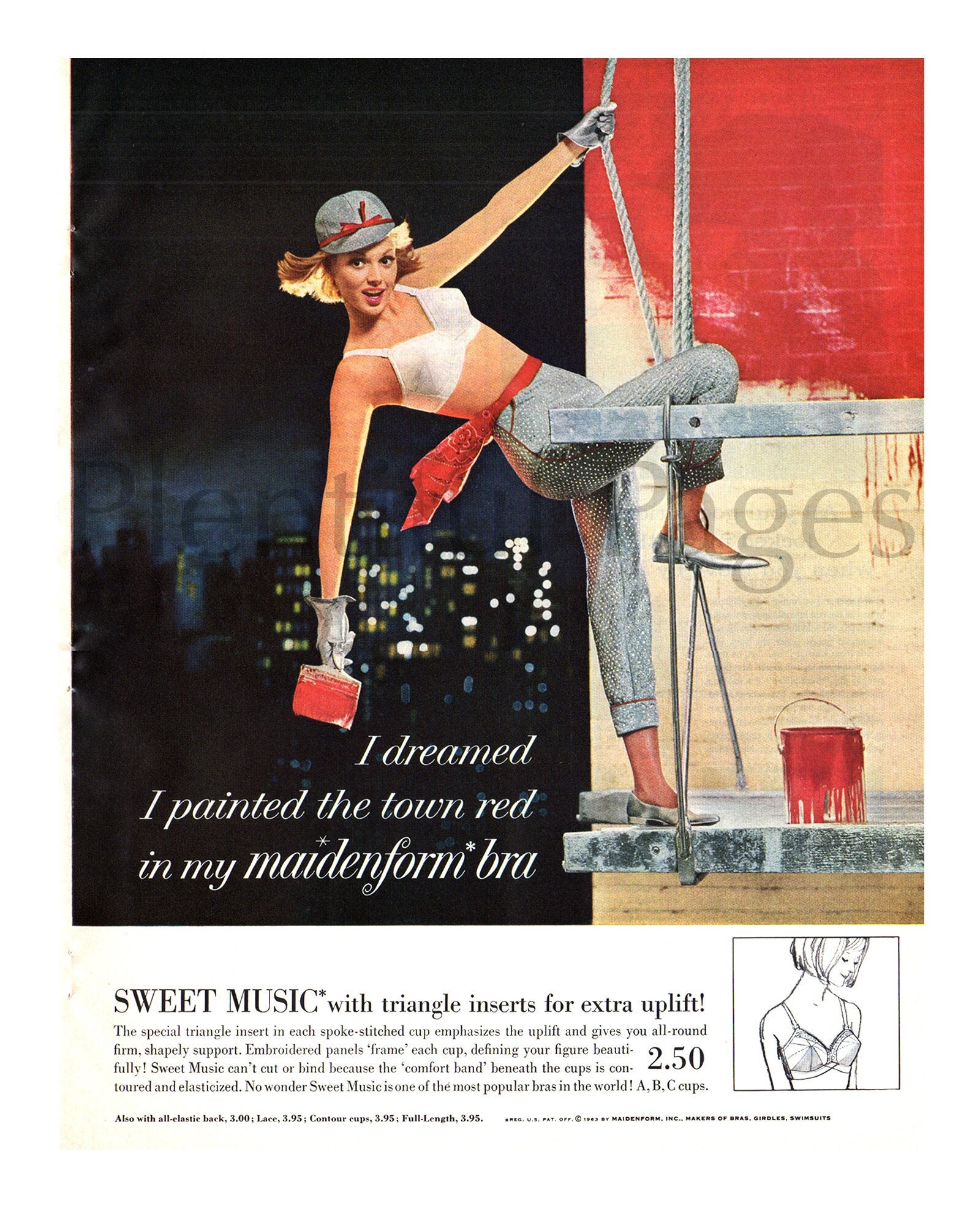 1963 Maidenform Bra Vintage Ad, Advertising Art, 1960's Lingerie, Magazine  Ad, Advertisement, Great to Frame.