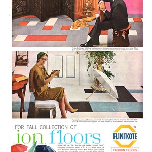 1960 Flintkote Floors Vintage Ad, Advertising Art, 1960's Decor, Magazine Ad, Vinyl Flooring, Advertisement, Great to Frame. image 3