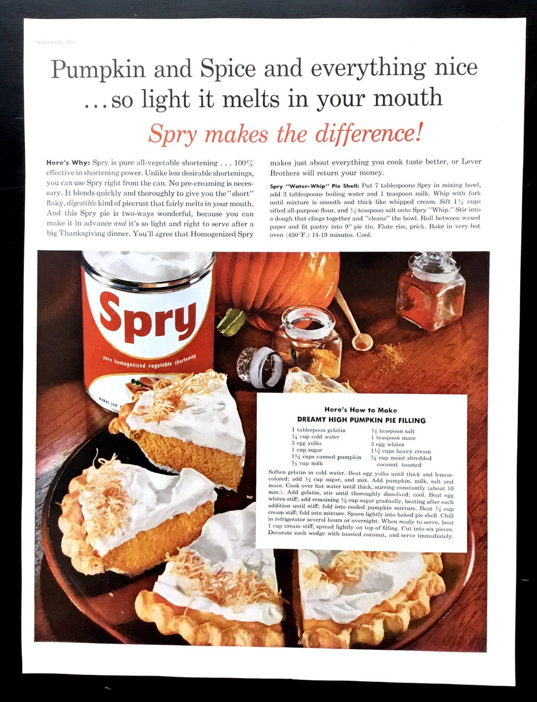 1955 Spry Vegetable Shortening Vintage Ad, Advertising Art, Magazine Ad