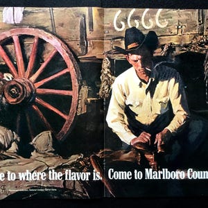 1968 Marlboro Cigarettes Vintage Ad, Advertising Art, Magazine Ad, Print Ad, Cowboy, Advertisement, Great to Frame.