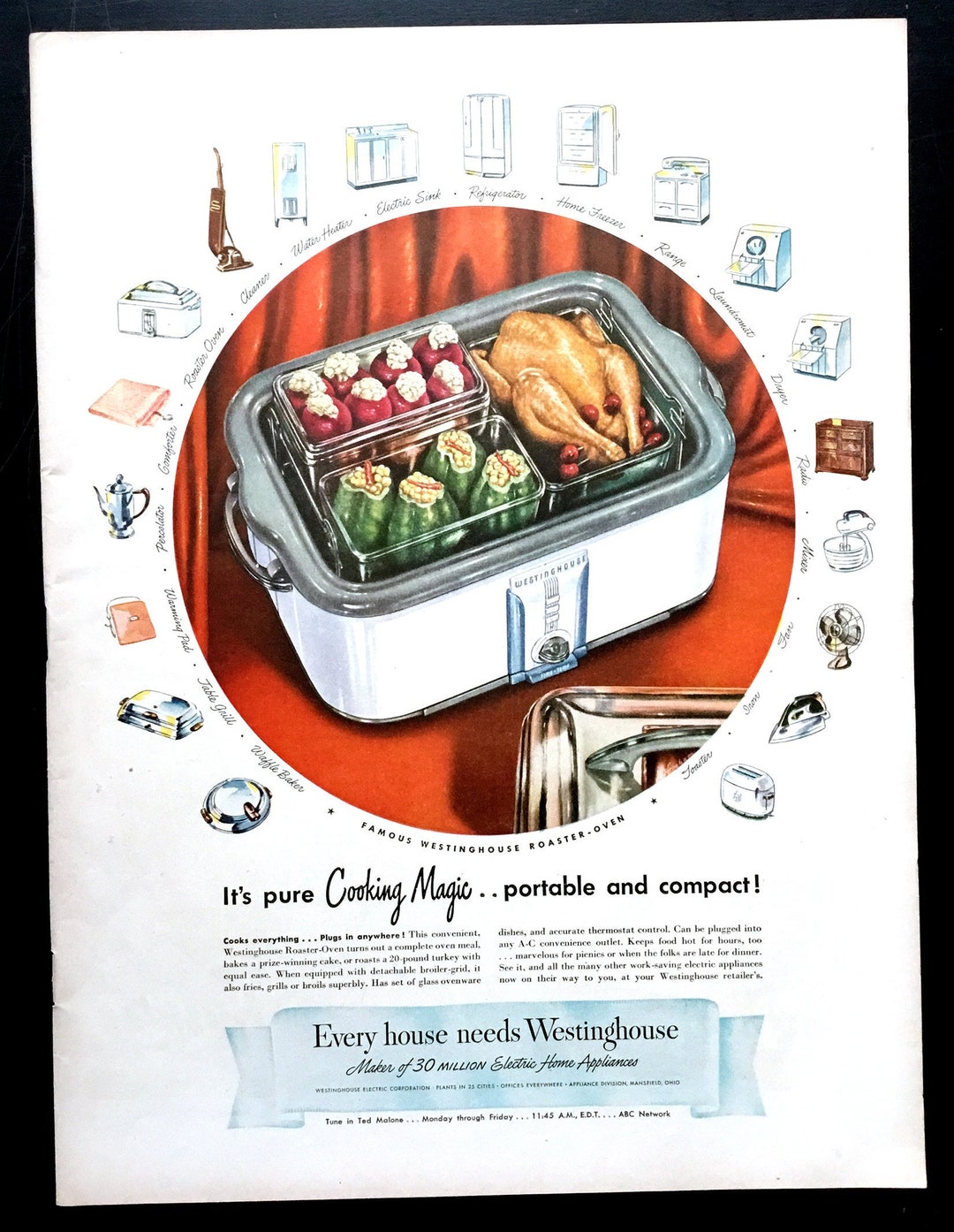 1947 Westinghouse Roasteroven Vintage Ad, Advertising Art, Magazine Ad