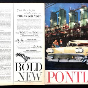 1957 Pontiac Vintage Ad, Advertising Art, Magazine Ad, Print Ad, Advertisement, Great to Frame.