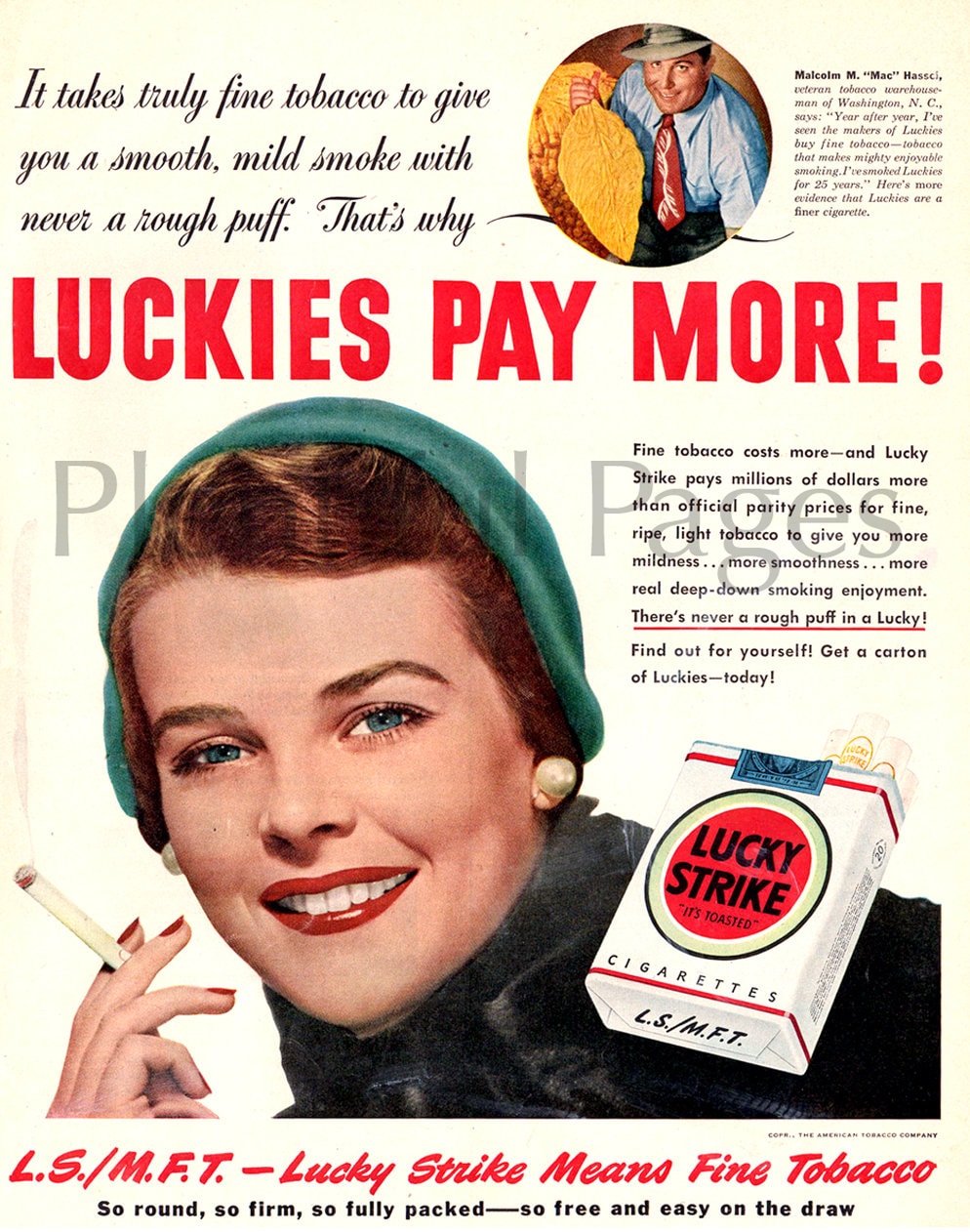 1950 Lucky Strike Cigarettes Vintage Ad, Advertisement, Magazine Ad,  Cigarettes, 1950's Fashion, Smoking, Great for Framing. 