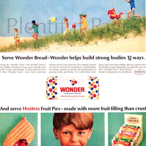 1966 Wonder Bread & Hostess Fruit Pies Vintage Ad, 1960's Dessert, 1960's Wonder Bread, 1960's Kids, Advertising Art, 1960's Fashion. image 2