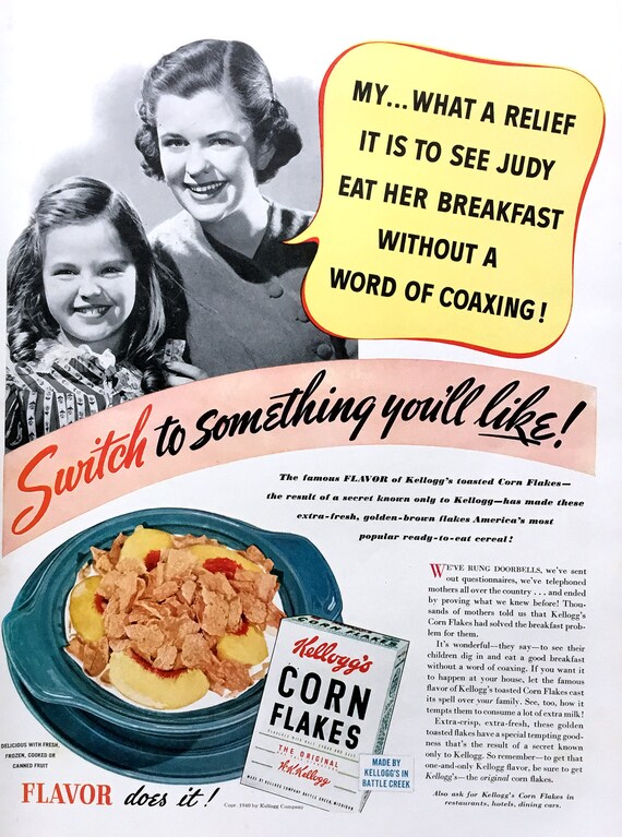 1940 Kellogg's Corn Flakes Ad, Vintage Magazine Print - Etsy