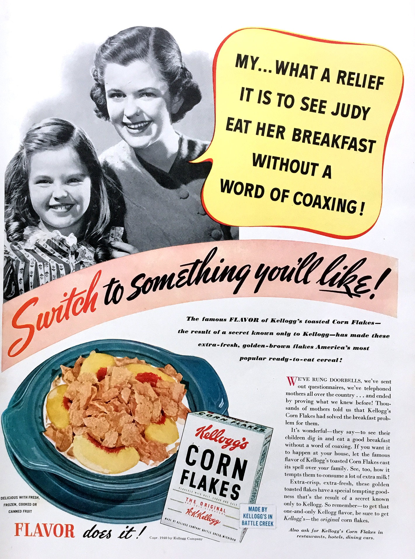 1940 Kellogg's Corn Flakes Ad, Vintage Magazine Print - Etsy