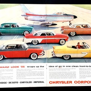 1956 Chrysler Corporation Vintage Ad, Advertising Art, Magazine Ad, Airport, Dodge, Print Ad, Imperial, Advertisement, Great to Frame.
