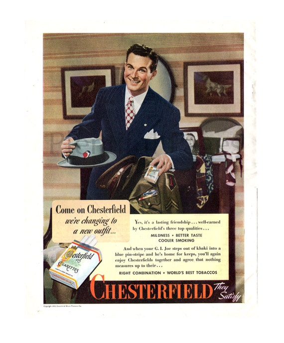 1945 Chesterfield Zigaretten Jahrgang Ad 40er Jahre Mode 40er Etsy