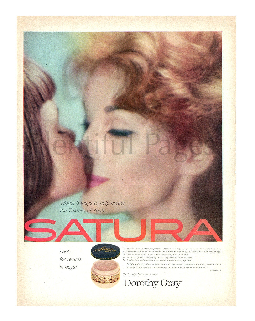 1960/'s Beauty Retro Beauty Cream Advertising Art 1960/'s Fashion 1960 Dorothy Gray Vintage Ad Retro Beauty Satura Great for Framing.