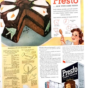 1942 Presto Cake Flour Vintage Ad, Advertising Art, Magazine Ad, Chocolate Cake, Print Ad, Advertisement, Great to Frame. image 2