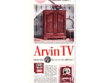 Publicité télévisée Arvin de 1951, impression de magazine vintage, décoration d'intérieur