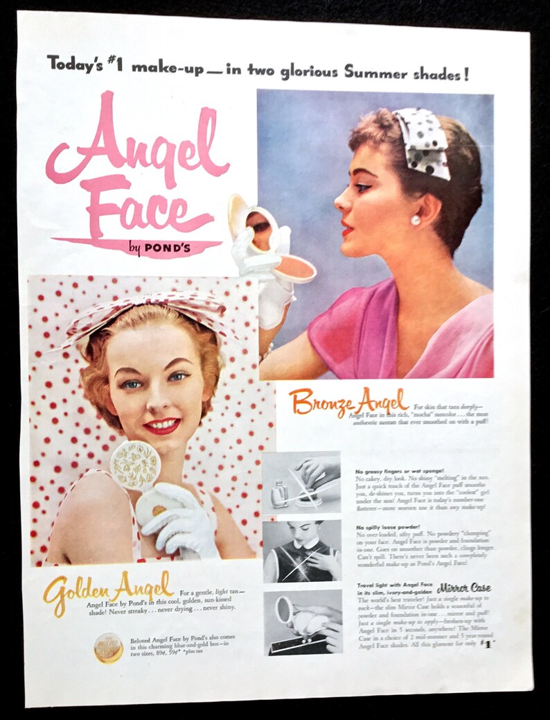 1954 Angel Face by Pond's Vintage Ad, Advertising Art, Magazine Ad, 1950's Fashion, Print Ad, Make-Up, Great to Frame. image 1