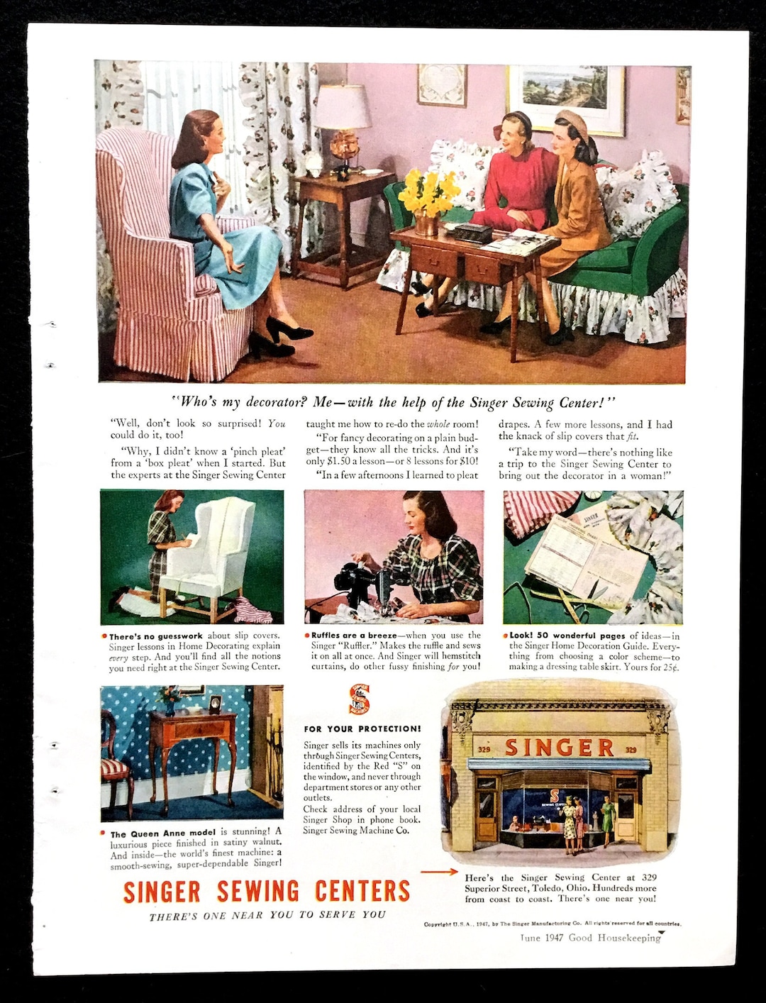 1947 Singer Sewing Centers Vintage Ad, Advertising Art, Magazine Ad ...