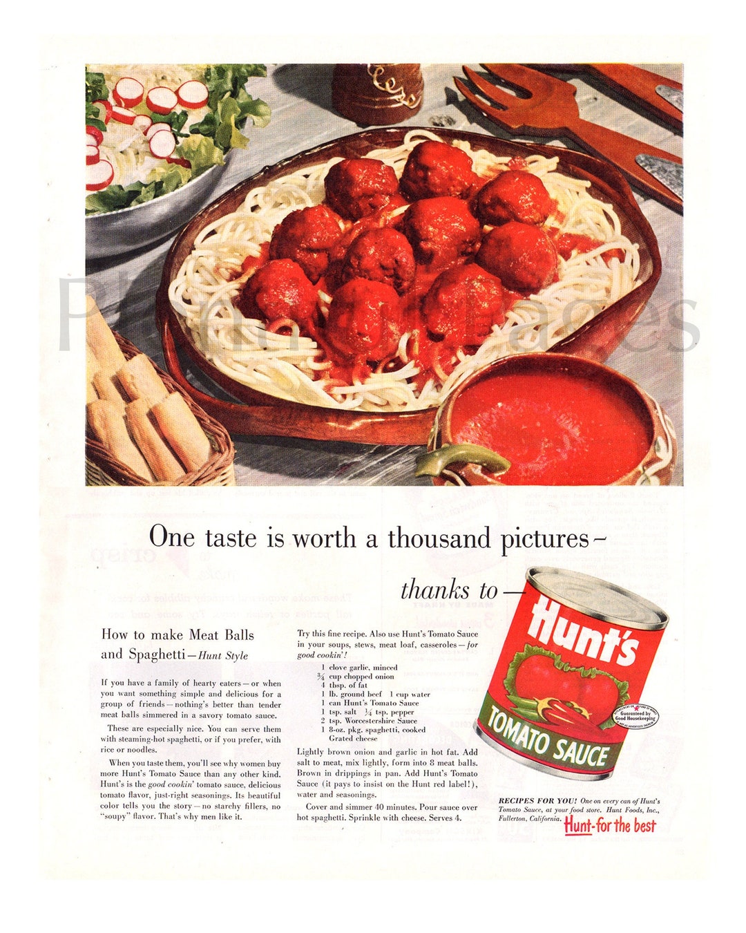 1955 Hunt's Tomato Sauce Vintage Ad Advertising Art - Etsy Canada