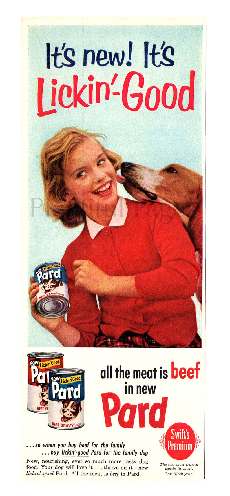 1950's Pard Dog Food Vintage Ads, Set of Two, Advertising Art, Magazine Ads, Beagle, Dog Food, Great to Frame. image 3