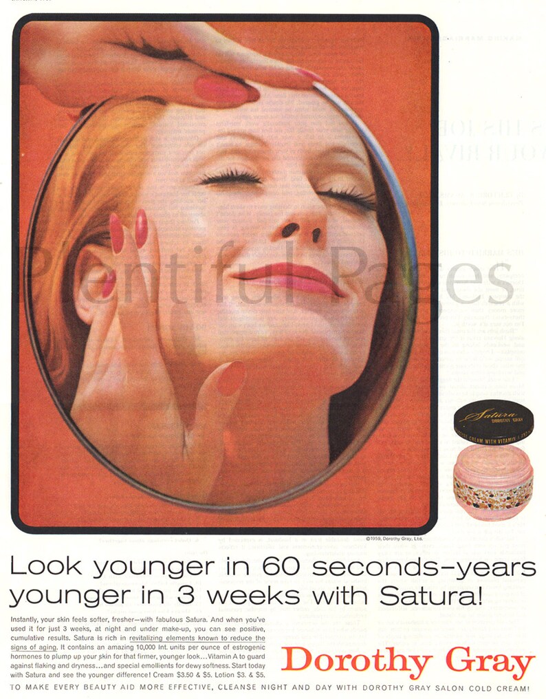 1960/'s Beauty Retro Beauty Cream Advertising Art 1960/'s Fashion 1960 Dorothy Gray Vintage Ad Retro Beauty Satura Great for Framing.