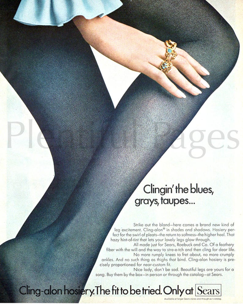 1969 Sears Cling-alon Hosiery Vintage Ad, 1960's Fashion, Panty Hose, Advertising Art, Magazine Ad, Advertisement, Great for Framing. image 2