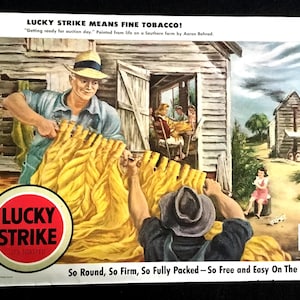 1943 Lucky Strike Cigarettes Vintage Ad, Advertising Art, Tobacco Farm, Print Ad, Magazine Ad, Advertisement, Great to Frame.